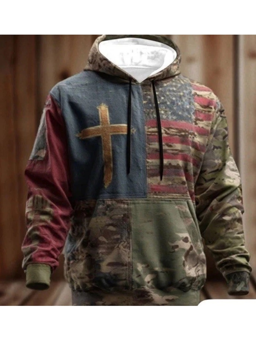 Men's Multicolor Patriotic Cross Camo Pullover Hoodie